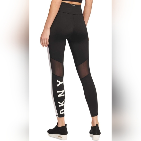 DKNY Sport Colorblocked High-Rise Mesh Inset Ankle Leggings - Picture 3 of 5
